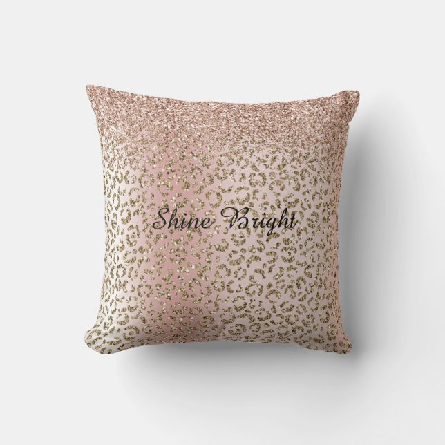 Peach Blush Rose Gold Glitter Leopard Print   Cushion (Front)