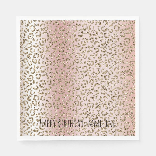 Peach Blush Rose Gold Glitter Leopard Print     Napkin (Front)