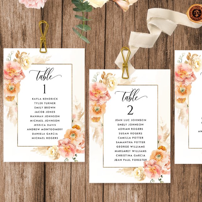 Peach, Blush Seating Plan Cards with Guest Names (Creator Uploaded)