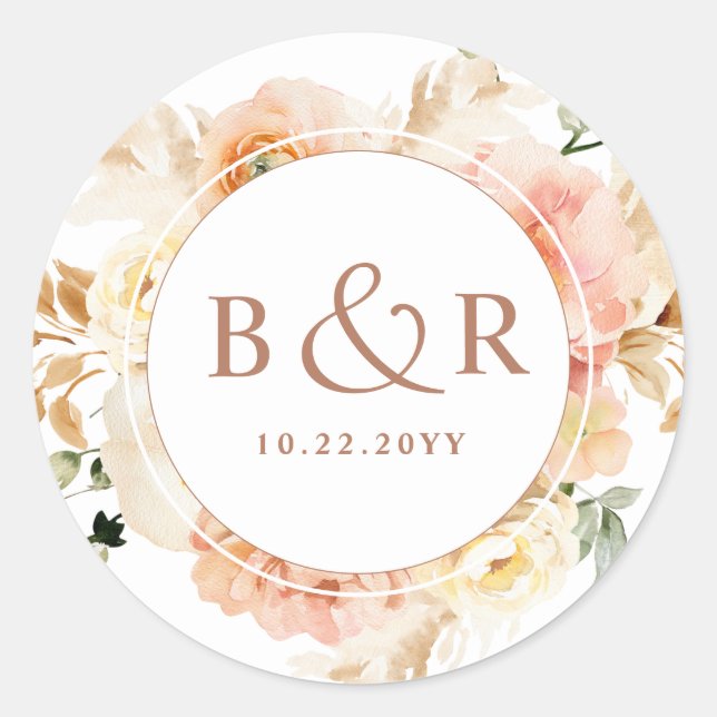 Peach Blush, Terracotta Wedding Envelope / Favour  Classic Round Sticker (Front)
