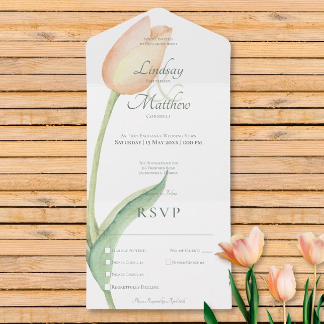 Peach Blush Tulip Solo Modern Dinner All In One Invitation (Peach Blush Tulip Solo Modern Dinner All In One Invitation)