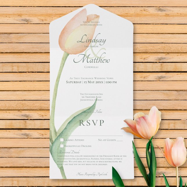 Peach Blush Tulip Solo Modern No Dinner w/ Details All In One Invitation (Peach Blush Tulip Solo Modern No Dinner w/ Details All In One Invitation)