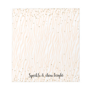 Peach Blush White Zebra Gold Confetti Sparkle Notepad