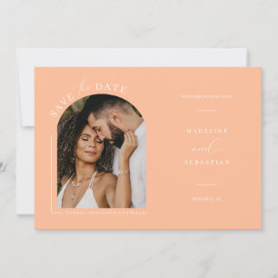 Peach Boho Arch Photo QR Code Save the Date   Invitation
