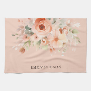 Peach Boho Floral Tea Towel