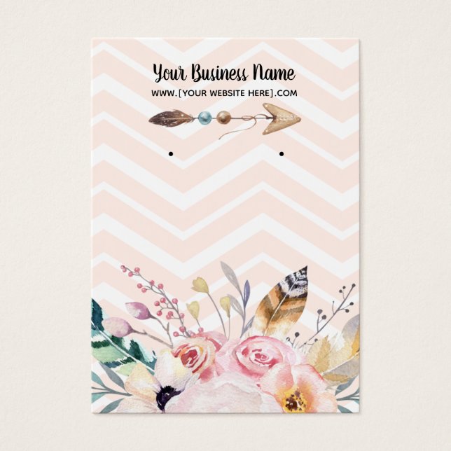 Peach Boho Flowers Arrow Earring Display Cards (Front)