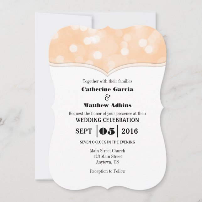 Peach Bokeh Glitter Lights Wedding Invites (Front)