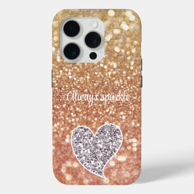 Peach Bokeh Silver Glitter Heart Case-Mate iPhone Case (Back)