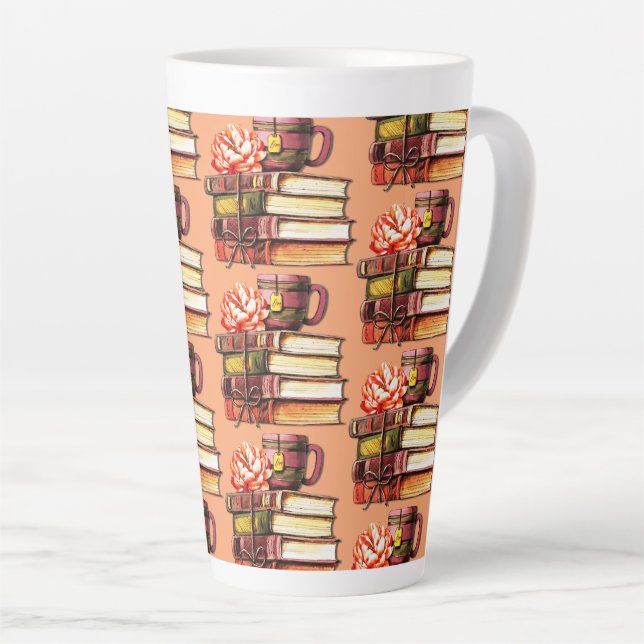 Peach Books And Tea   Latte Mug (Right Angle)