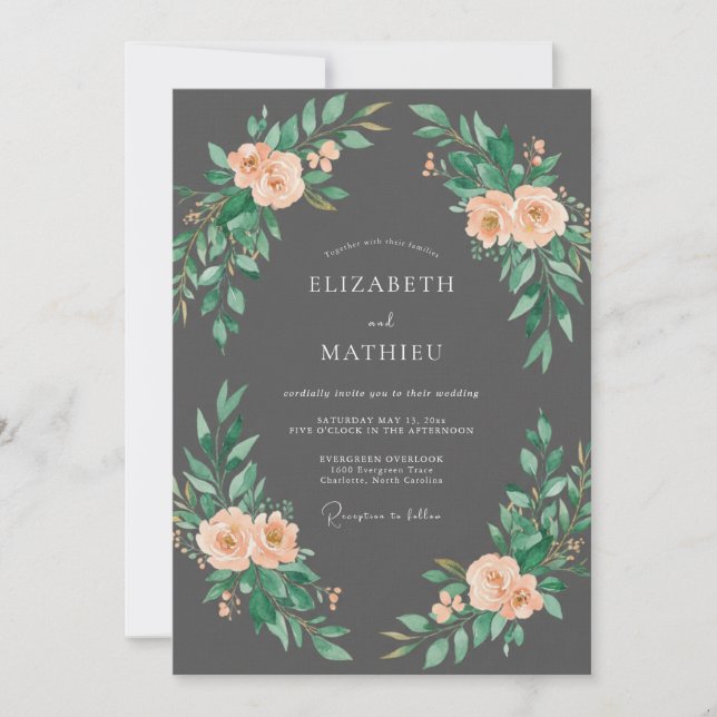 Peach Botanical Arch Flourish Wedding Invitation (Front)