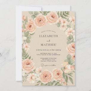 Peach Botanical Blossom Wedding Invitation
