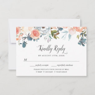 Peach Botanical Floral RSVP Meal Choice Card