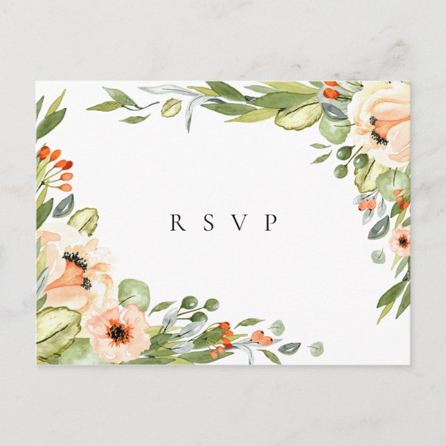Peach Botanical Frame Wedding RSVP Song Request Invitation Postcard (Front)