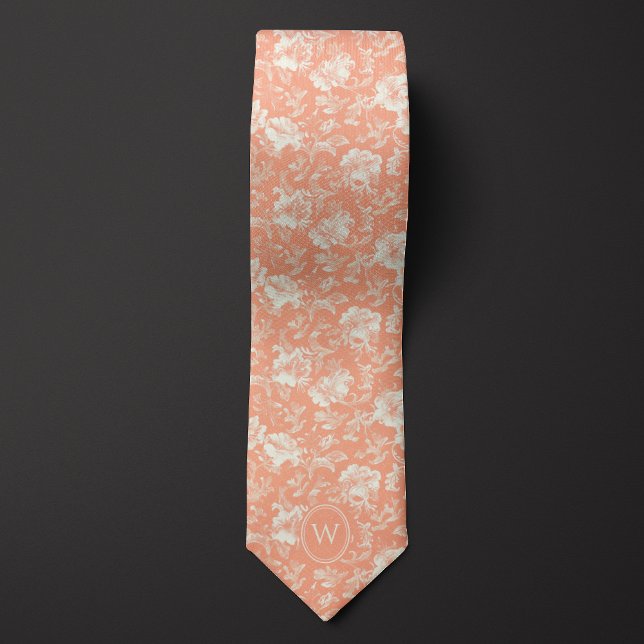 Peach Botanical Monogram Tie (Creator Uploaded)