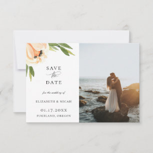 Peach Botanical Photo Save The Date Announcement