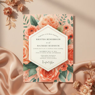 Peach Botanical Romance Wedding Invitation