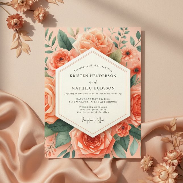 Peach Botanical Romance Wedding Invitation (Creator Uploaded)