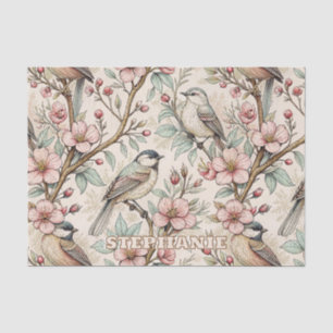 Peach Botanical Songbird Black Ink Floral Pattern Tissue Paper