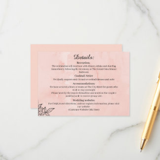  Peach Botanical Wedding Details Card