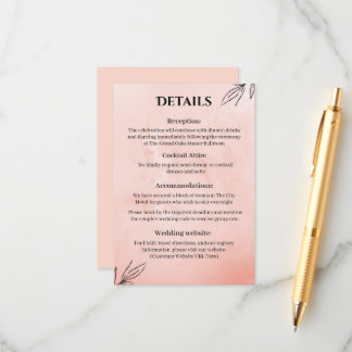  Peach Botanical Wedding Details Card