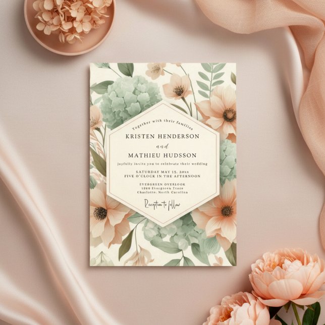 Peach Botanical Whisper Wedding Invitation (Creator Uploaded)