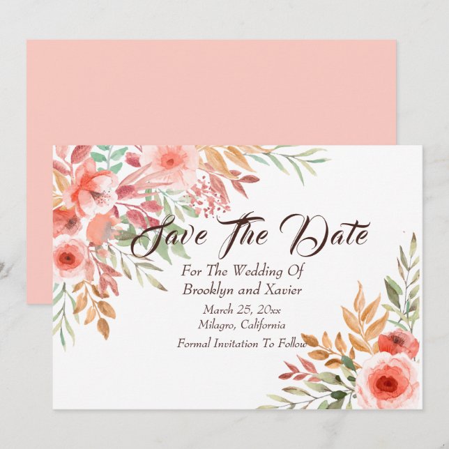 Peach Bouquet "Save The Date" Invitation (Front/Back)