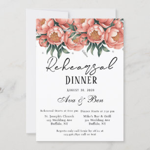 Peach Bouquet with Diamonds Rehearsal Dinner Invitation