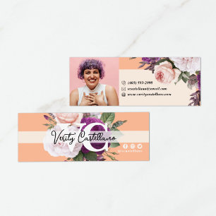 Peach Boutique Vintage Roses Floral Personal Photo Mini Business Card