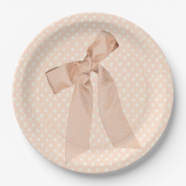 Peach Bow Baby Shower  Paper Plate (Front)