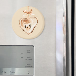 Peach Bow Faux Wood Heart Magnet