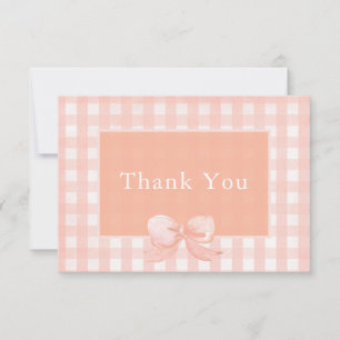 Peach Bow Gingham Thank You Card