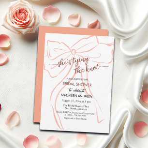Peach Bow She's Tying The Knot Bridal Shower Invitation