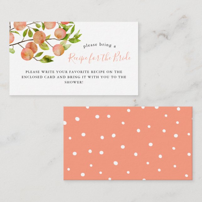 Peach Bridal Shower Recipe Request  Enclosure Card (Front/Back)
