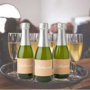 Peach Bridesmaid Simple Stylised Script Sparkling Wine Label