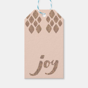 Peach & Bronze Glitter Joy Xmas Gift Tags