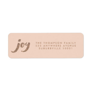 Peach & Bronze Glitter Joy Xmas Return Address Label