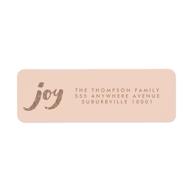 Peach & Bronze Glitter Joy Xmas Return Address Label (Front)