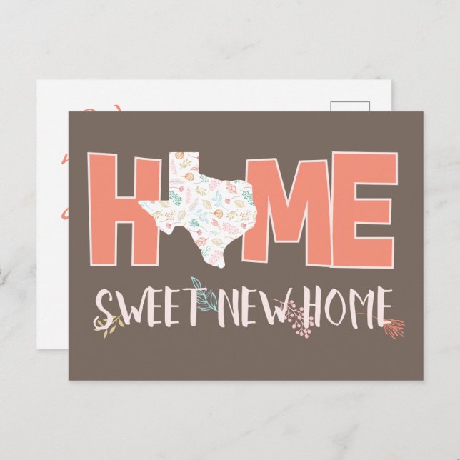 Peach & Brown Home, Sweet New Home - Texas Announcement Postcard (Front/Back)