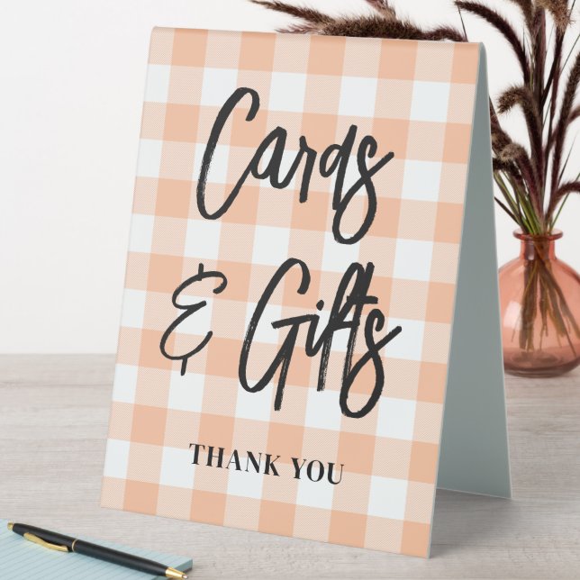 Peach Buffalo Plaid Brush Script Cards & Gifts (In SItu (Table))