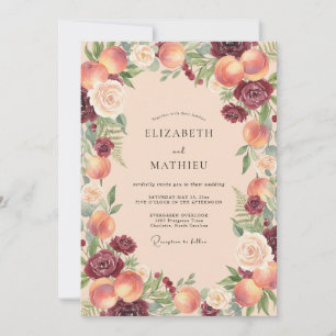 Peach Burgundy Floral Arch Wedding Invitation