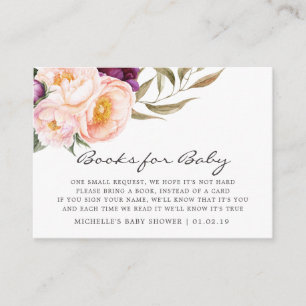 Peach & Burgundy Floral Baby Shower Book Request Enclosure Card