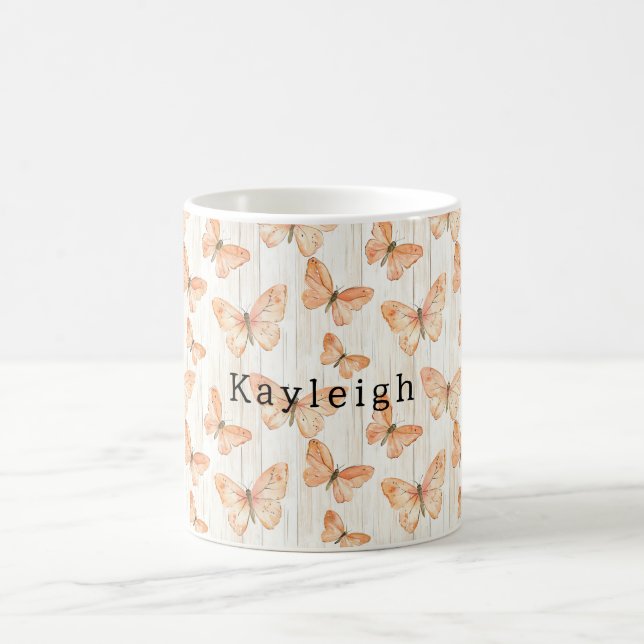 Peach Butterflies Birthday Coffee Mug (Center)