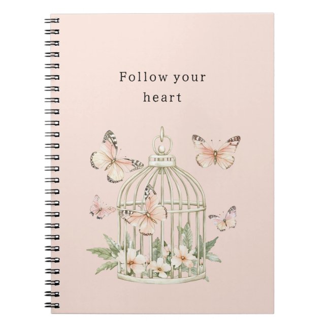 Peach Butterflies Cage Floral Notebook (Front)