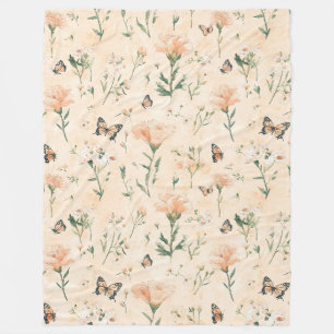 Peach Butterflies Floral Fleece Blanket