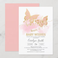 Peach Butterfly Baby Shower Invitation