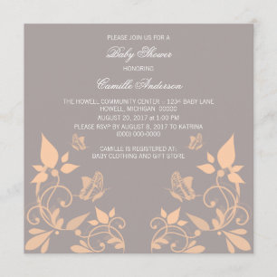 Peach Butterfly Floral Baby Shower Invite