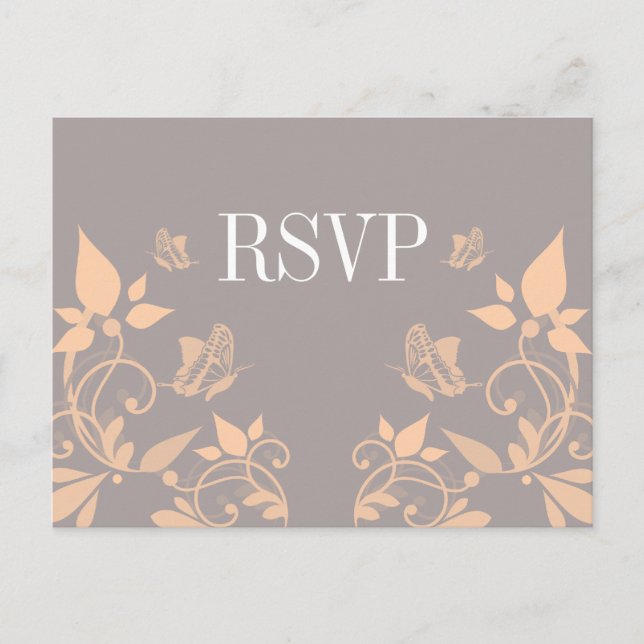 Peach Butterfly Floral RSVP Postcard (Front)