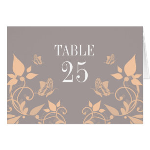 Peach Butterfly Floral Table Number Card
