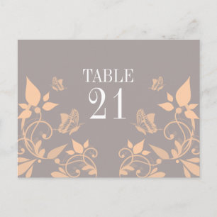 Peach Butterfly Floral Table Number Postcard