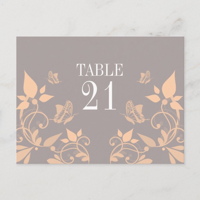 Peach Butterfly Floral Table Number Postcard (Front)